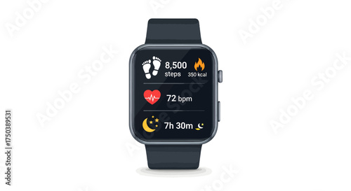 Fitness tracking on smart watch showcasing health data vector graphic