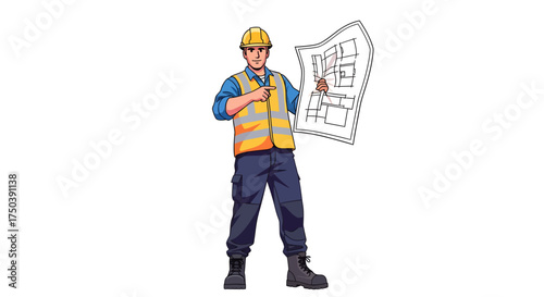 Engineer Discussing Blueprints on Site in Urban Environment