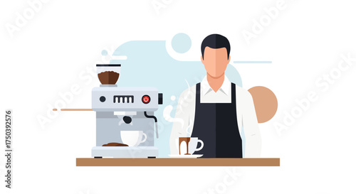 Barista Preparing Coffee at a Café Counter in a Modern Workspace Illustration