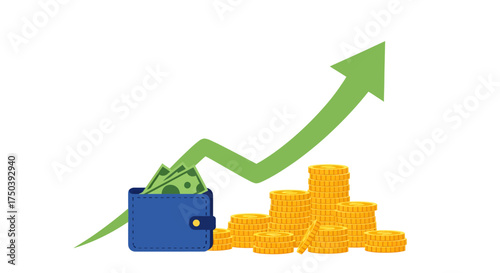 Financial Growth, Wallet and Coins, Business Environment, Illustration, Success Concept