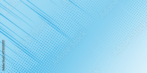Light Blue Comic Book Style Background with Halftone Dots and Speed Lines.