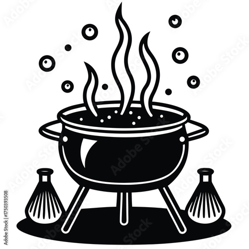 vector illustration of cooking pot on fire