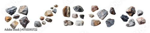 A diverse collection of natural rocks and minerals isolated on a white background.