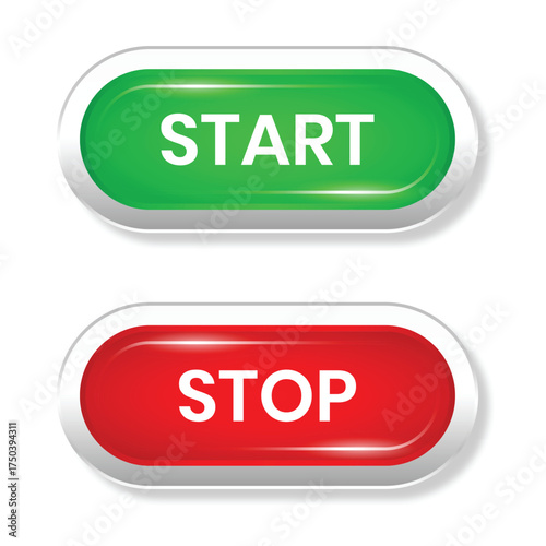 Glossy Oval Start and Stop Button with Shiny Effect Element