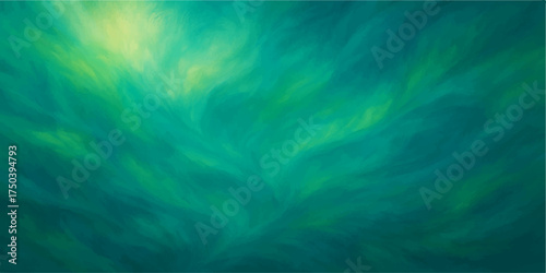 Abstract green background with smoky texture and light blue clouds resembling a stormy sky
