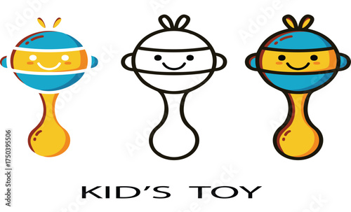 Smiling baby rattle with blue and yellow colors infant