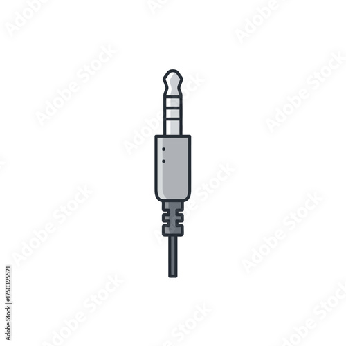 Audio jack connecting device for sound transmission, showing connection point and cable with simple style, representing modern technology.