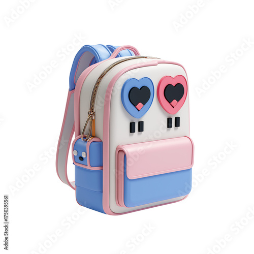 Cute Owl Backpack for Kids with Heart Eyes and Pink Blue Design.