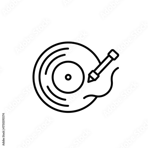 Vinyl record being scratched by a stylus, creating music in a recording studio, capturing the artistry and passion of music production.