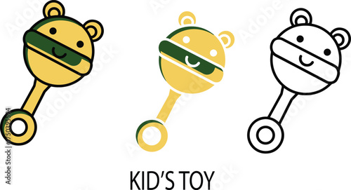 Yellow bear-shaped baby rattle in three styles infant