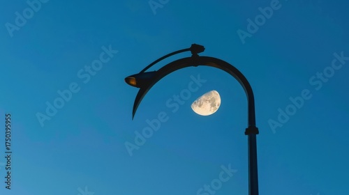 Day to Night Glow: Full Moon, Blue Skies, and City Streetlights—From Sunset Dusk to Lunar Astronomy Landscapes