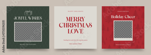 Square Christmas Photo Card Templates with Elegant Typography and Multilingual Holiday Greetings