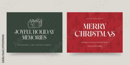 Elegant Christmas Holiday Card Set with Modern Typography and Minimal Illustrations