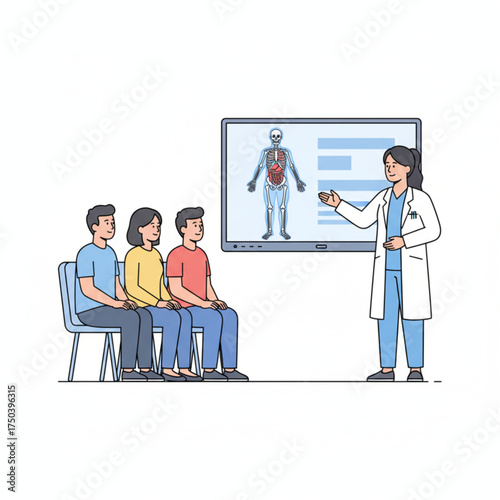 Doctor Giving Presentation About Human Anatomy to Group of Patients