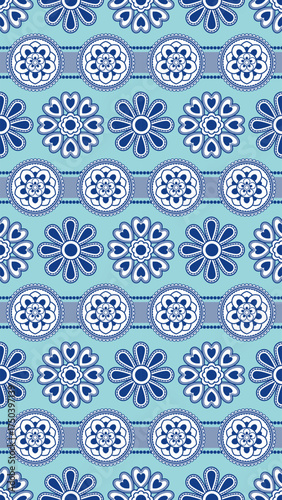 Wallpaper Mural Blue floral pattern with circular and heart shaped petals on light blue background, creating harmonious and cheerful decorative design for textiles or wallpapers Torontodigital.ca