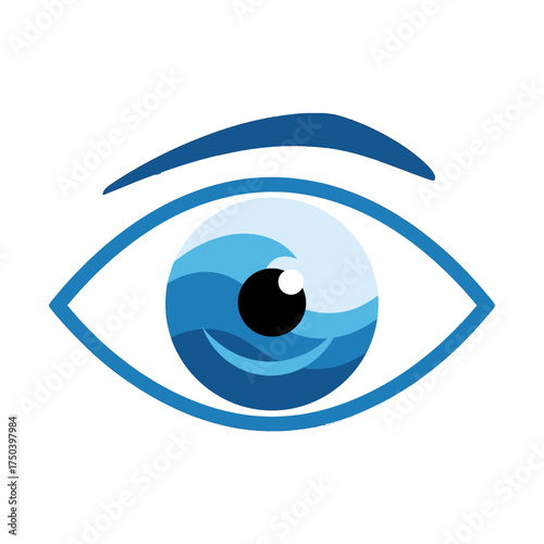 Eye illustration with blue color and eyebrow, vision concept.