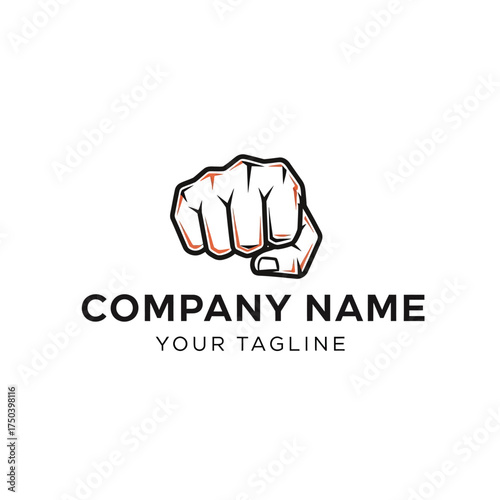A powerful fist logo with the text COMPANY NAME and YOUR TAGLINE below.
