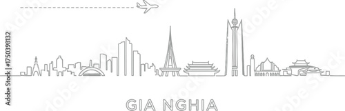 Gia Nghia Skyline with Airplane Line Art