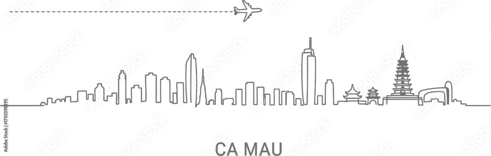 Naklejka premium Ca Mau Vietnam Skyline with Airplane
