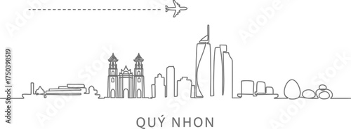 Quy Nhon City Skyline with Airplane and Dash Line
