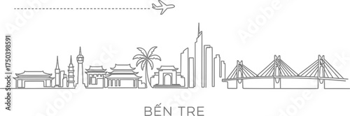 Ben Tre Vietnam Skyline With Airplane Travel