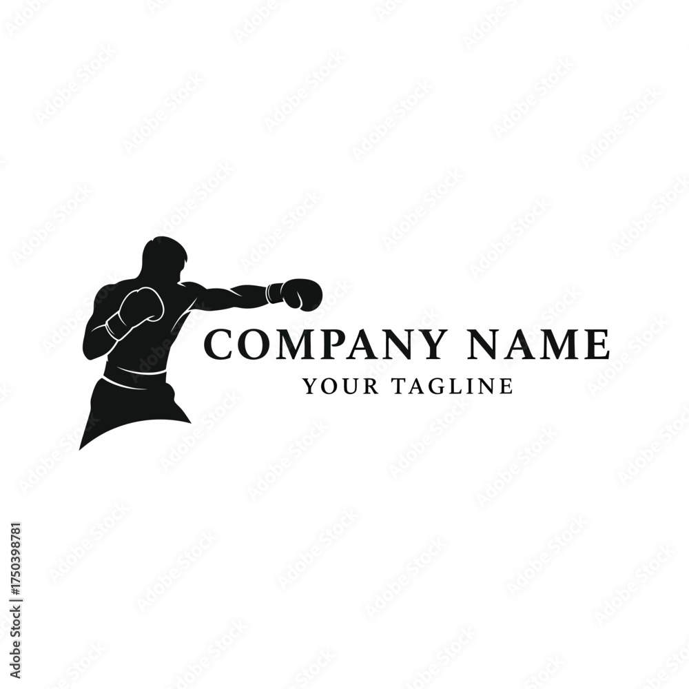 Fototapeta premium Silhouette of a boxer throwing a punch, perfect for sports-related branding and logos.