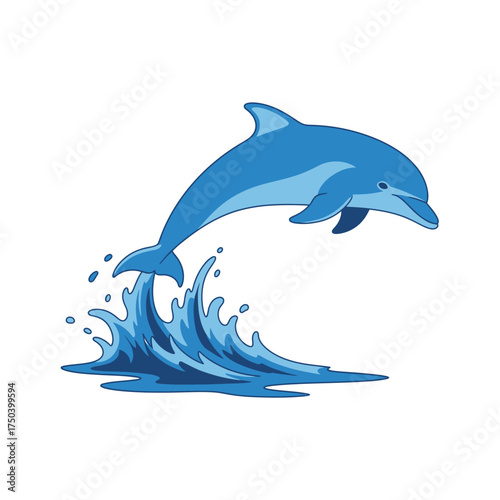 Joyful blue dolphin leaping from ocean waves, a playful aquatic scene that brings happiness and marine wonder to any project or creative design