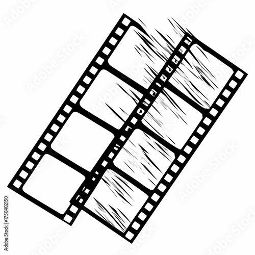 Film strip illustration with empty frames in black and white design  