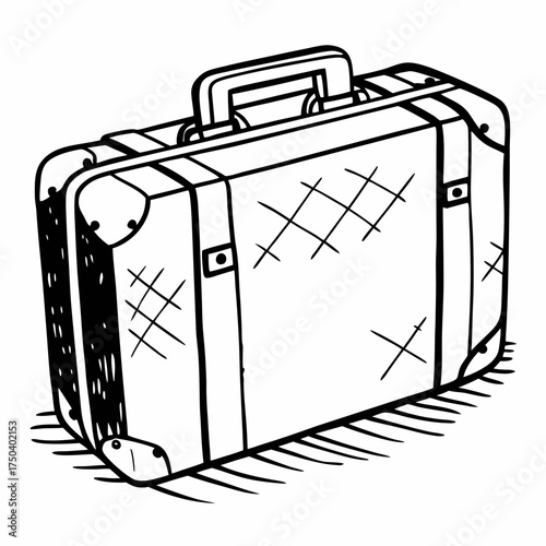 Vintage suitcase with wear and tear in hand-drawn style  
