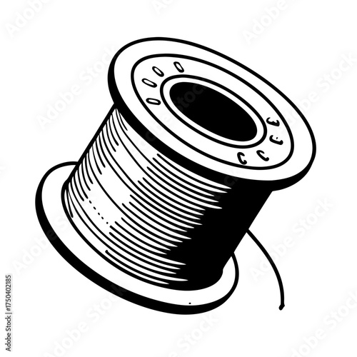 Sewing thread spool in monochrome sketch style  