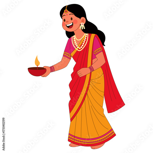 Indian woman holding diya