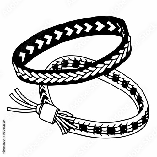 Black and white woven friendship bracelets with intricate patterns  
