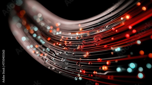 Vibrant fiber optic cables depicting fast data transfer and modern communication technology with glowing lights.