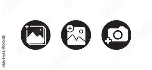 Add photos icon solid style, Add image icon, Add picture icon, Photo icon, Vector illustration EPS 10.
