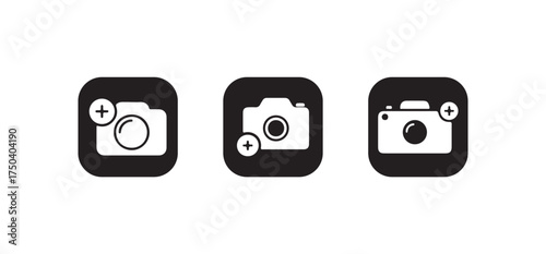 Add picture icon, Gallery icon vector icon set, Add photos icon in flat black solid vector set, Vector illustration EPS 10.