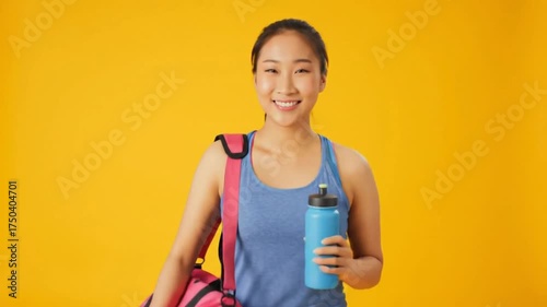 A girl raising the water bottle 
