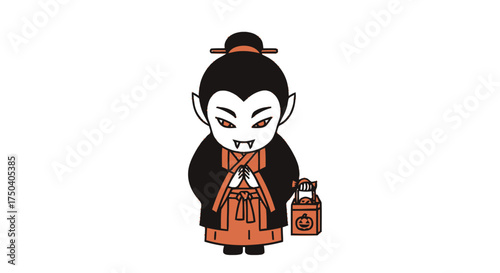 Whimsical Chinese Vampire Illustration for Halloween-Themed Greetings, Decorations, or Festive Social Media Posts, Evoking Spooky Fun