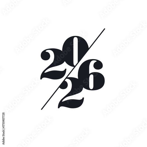 2026 new year logo. Number of year text design. Design elements for greeting card, invitation, calendar, etc. Vector illustration.