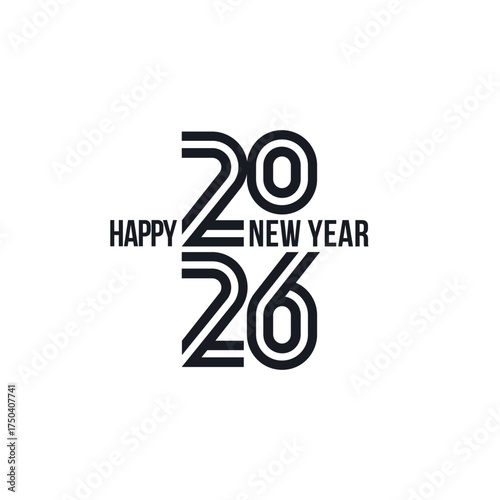 2026 new year logo. Number of year text design. Design elements for greeting card, invitation, calendar, etc. Vector illustration.