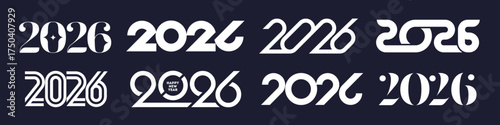 Set of 2026 new year logo. Number of year text design. Design elements for greeting card, invitation, calendar, etc. Vector illustration.