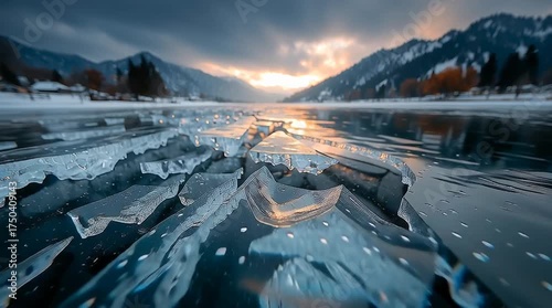 Frozen Lake with Golden Twilight Glow