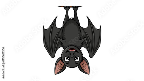 Cartoon bat hanging upside down cute vector illustration for Halloween designs isolated on white background