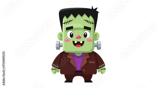 Cute cartoon Frankenstein monster flat vector illustration for Halloween isolated on white background