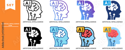 Artificial Intelligence Icon Set – AI Technology, Machine Learning, Neural Network, and Digital Brain Illustration Pack