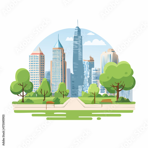 Cityscape Park Urban Nature Oasis with Skyscrapers and Greenery