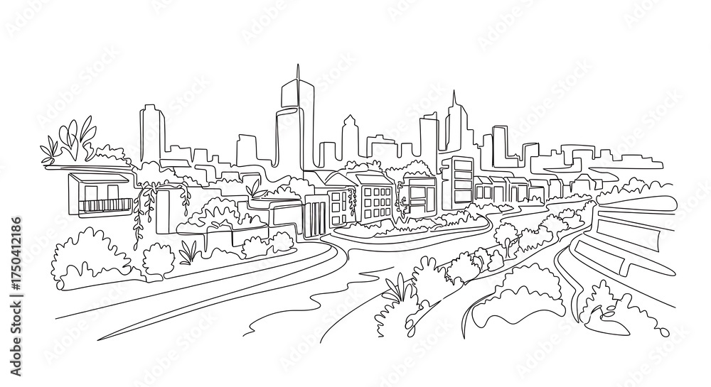 Fototapeta premium Melbourne Skyline Outline - Cityscape Drawing with Modern Architecture.