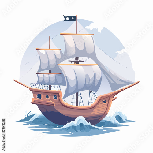 Pirate Ship Sailing on Wavy Seas Adventure and Exploration
