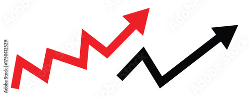 Two upward trending zigzag arrows showing growth and progress isolated on transparent background. Upward Trend Arrows Representing Business Growth. Vector Illustration.