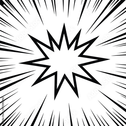 Exploding starburst shape with speed lines comic book sound effect graphic element