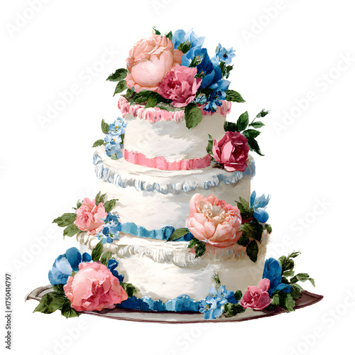 Regency-Inspired Birthday Cake with Pink and Blue Flowers